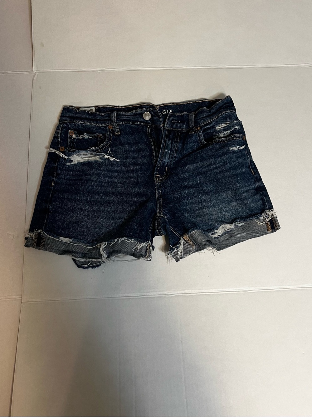 American Eagle Outfitters Dark Indigo Distressed Denim Shorts